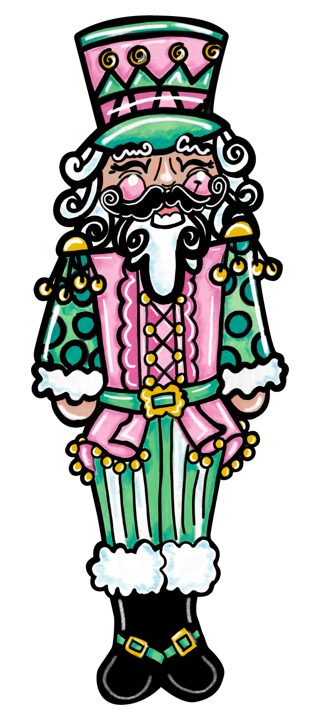 PINK FISH STUDIO PINK AND GREEN NUTCRACKER