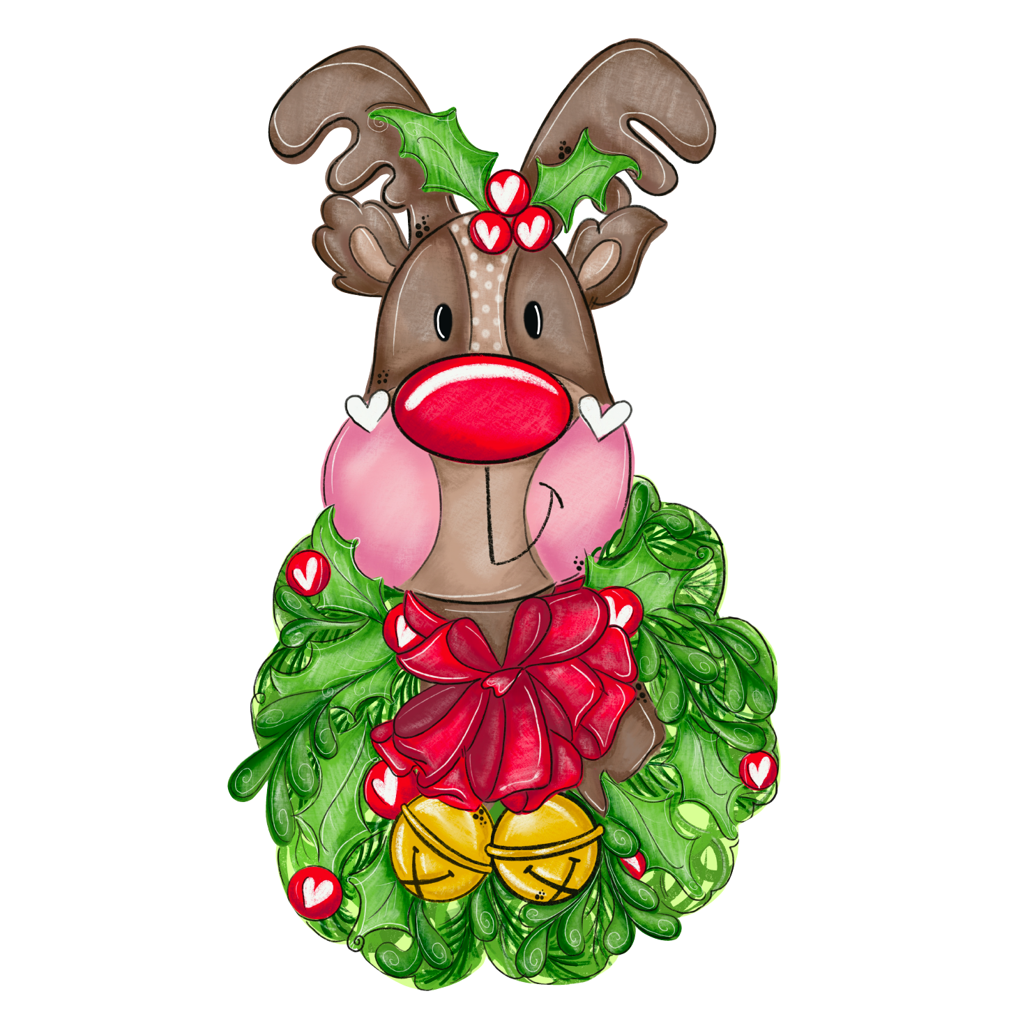 PINK FISH STUDIO REINDEER WITH WREATH
