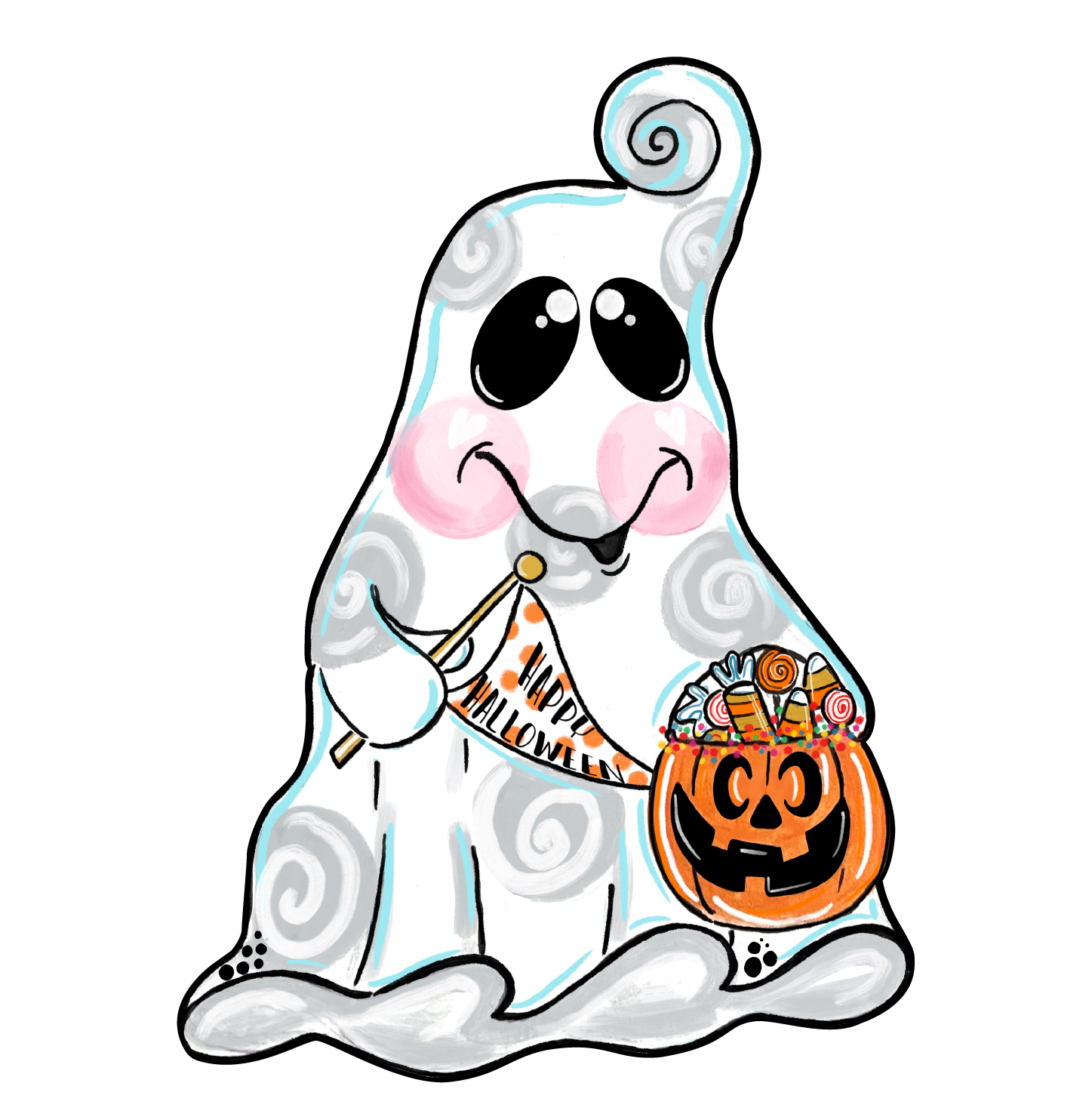 PINK FISH STUDIO GHOST WITH FLAG AND CANDY BAG