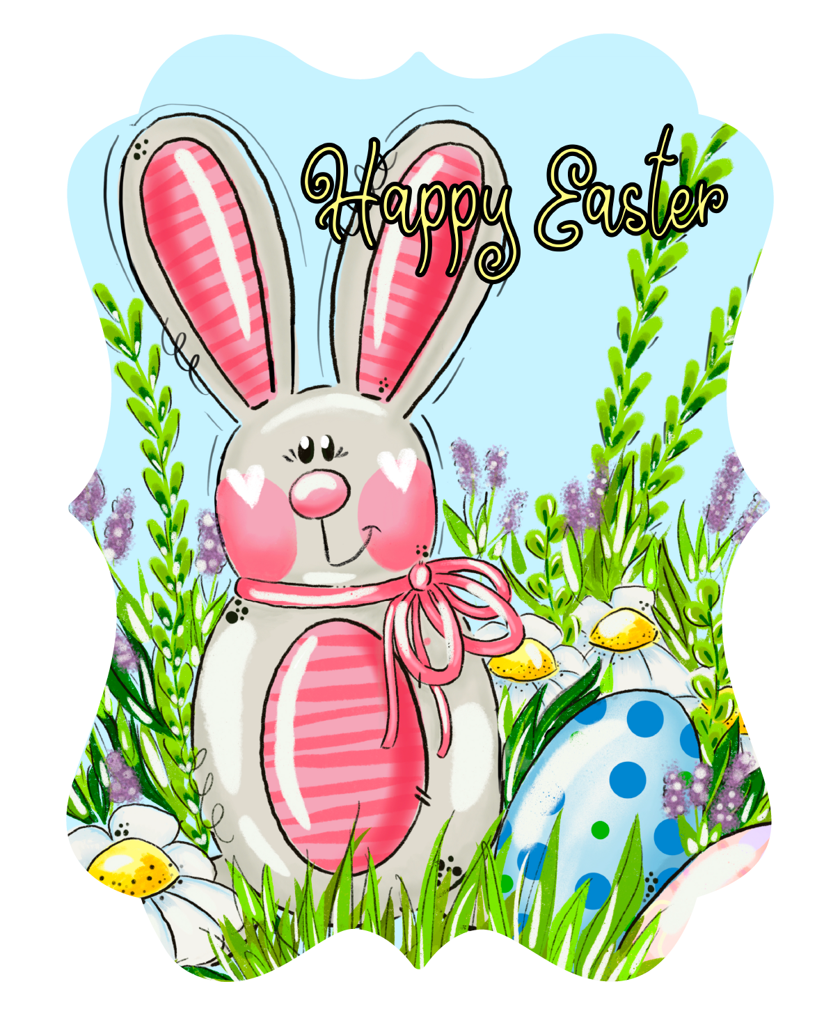 PINK FISH STUDIO HAPPY EASTER PLAQUE WITH BUNNY