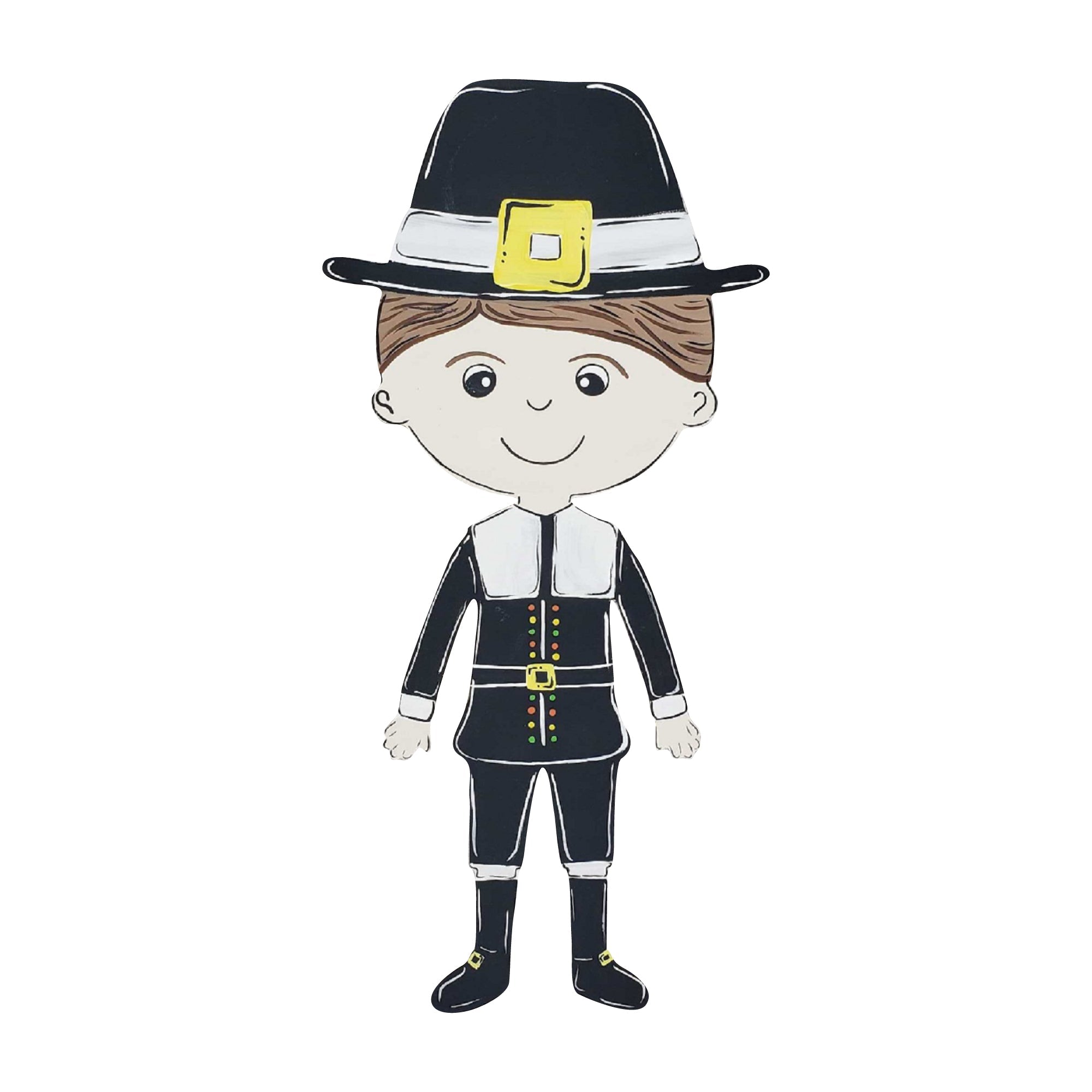 Design By Line Figure MDF Cutout Pilgrim Boy Silhouette Thanksgiving - Unfinished For DIY