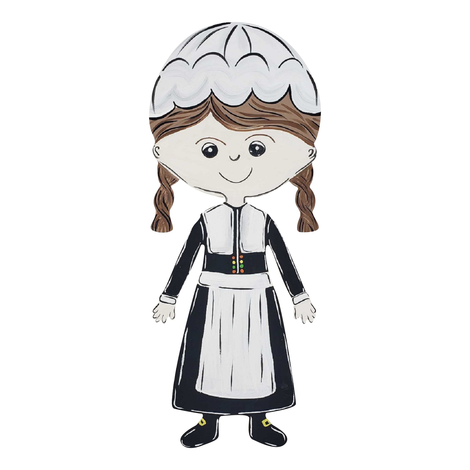 Basic Shape Pilgrim Girl MDF Cutout Braided Hair Silhouette - Unfinished For DIY