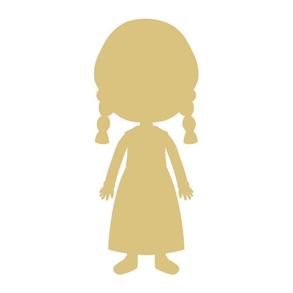 Basic Shape Pilgrim Girl MDF Cutout Braided Hair Silhouette - Unfinished For DIY