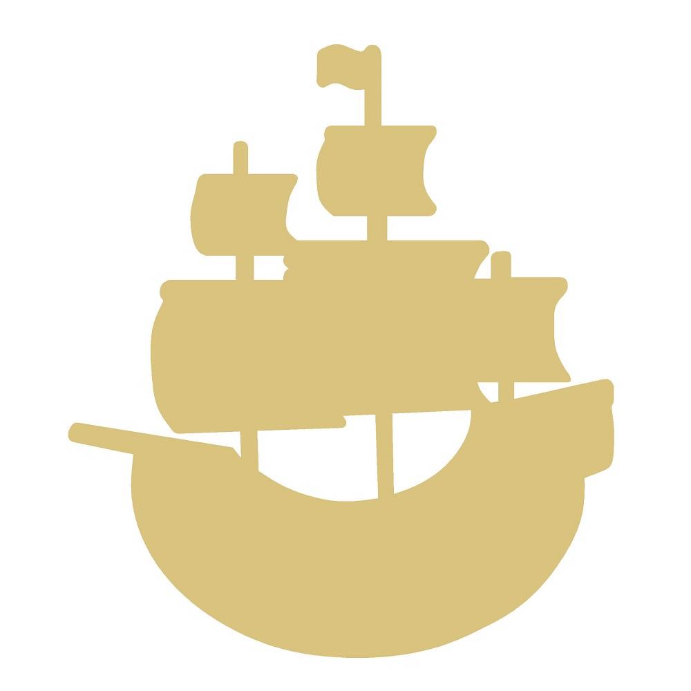 Basic Shape Pirate Ship MDF Cutout Silhouette Style 3 - Unfinished For DIY