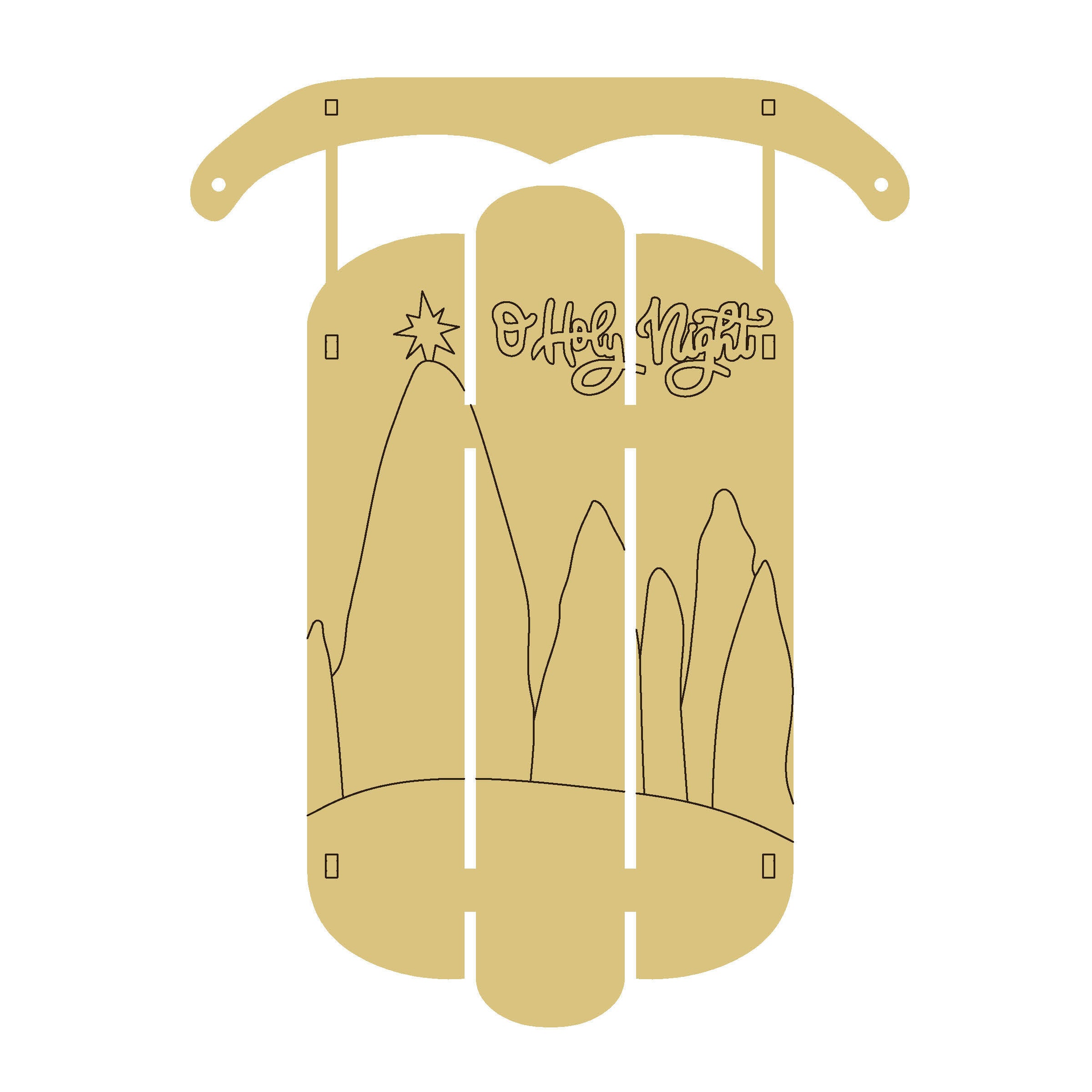 PPHQ Dimensional Sled O Holy Night Unfinished Wood Cutout Style 2