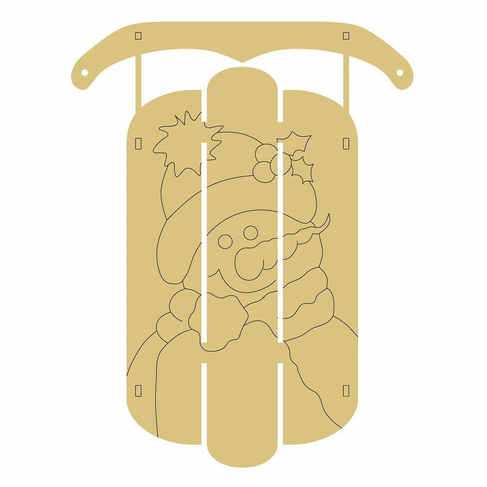 PPHQ Dimensional Sled With Snowman Head Unfinished Wood Cutout Style 2