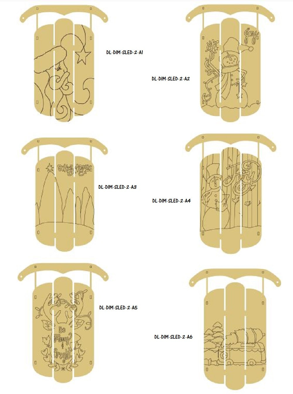 PPHQ Dimensional Sled Unfinished Wood Cutout Sample Pack