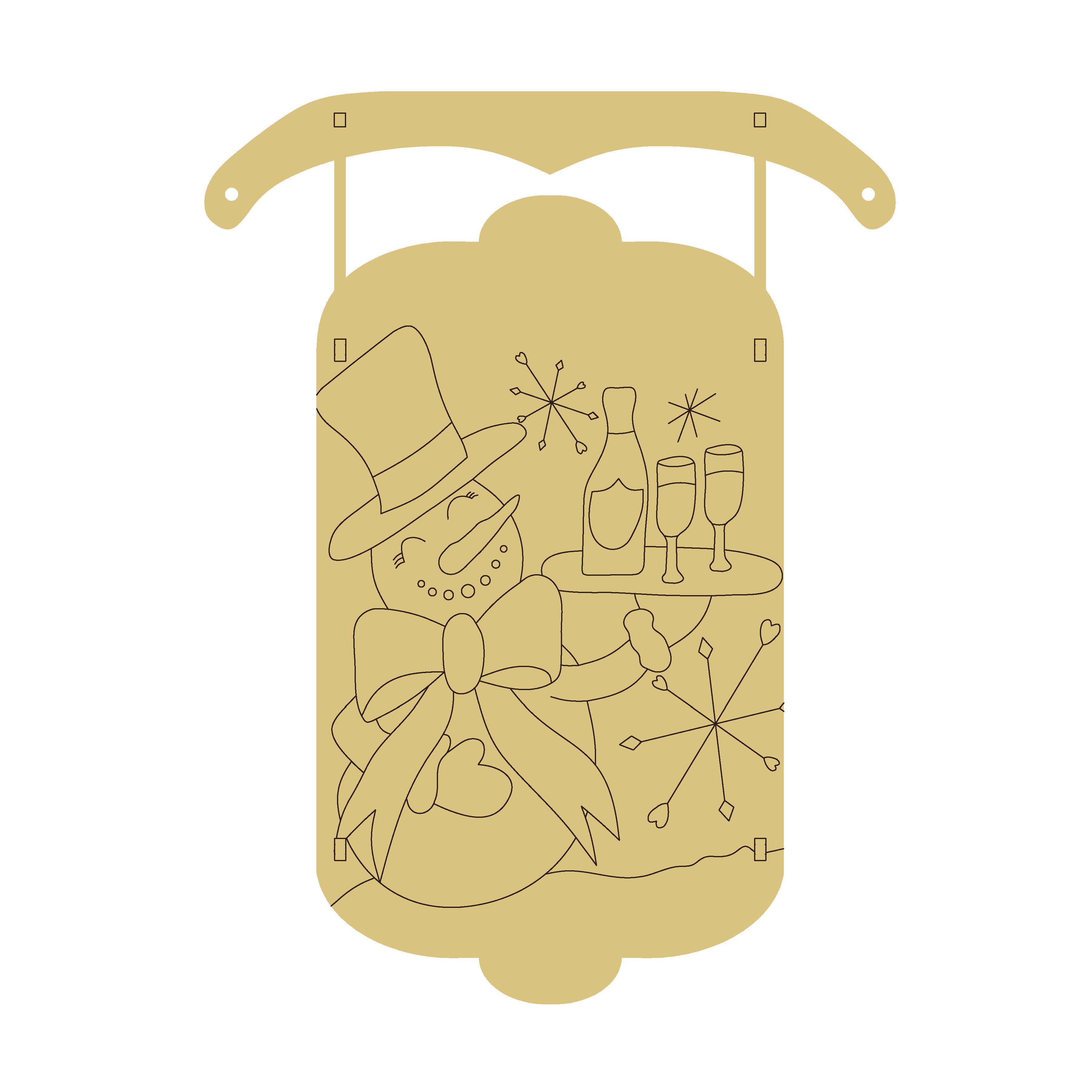 PPHQ Snowman With Champagne Dimensional Sled Unfinished Wood Cutout Style 3