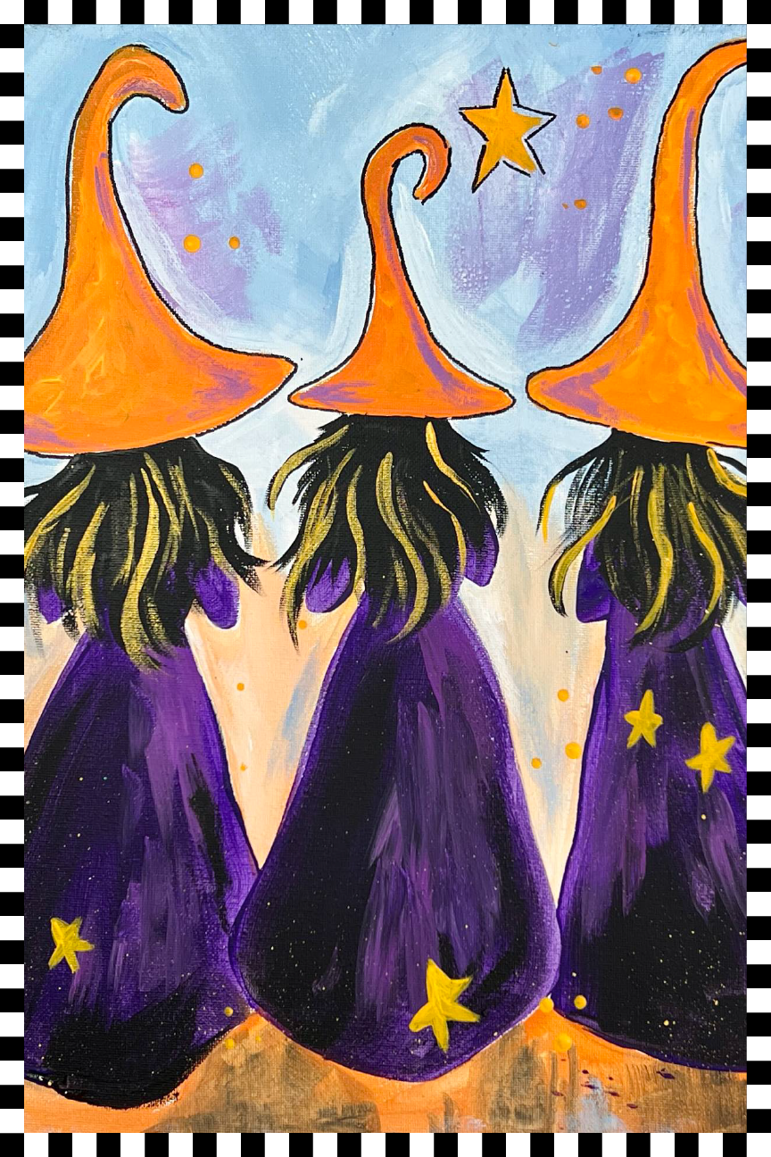 PPHQ GARDEN FLAG 12X18 3 WITCHES IN PURPLE DRESSES