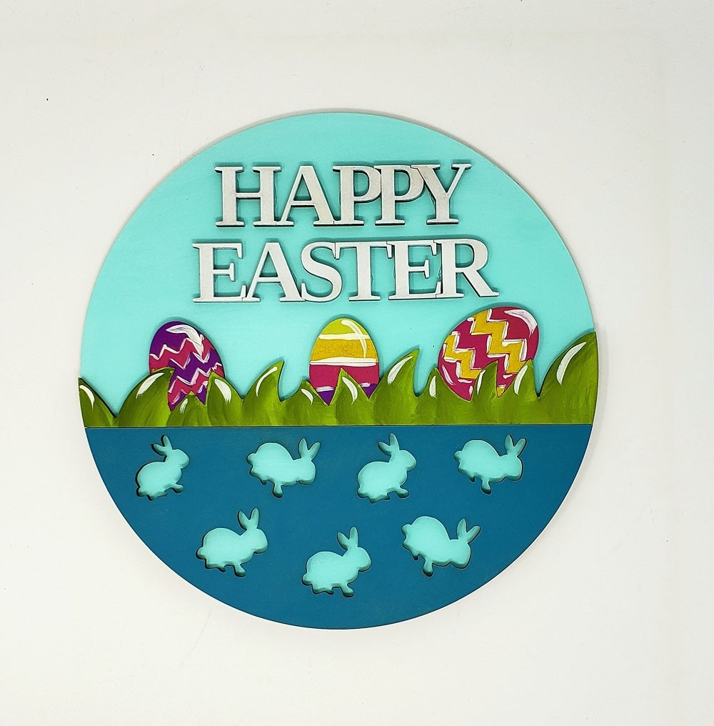 3D Print Shop Round MDF Cutout Happy Easter - Unfinished For DIY
