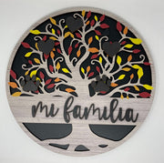 3D Print Shop Round MDF Cutout Mi Familia Tree With Multicolor Leaves And Hearts - Printed Design for Display