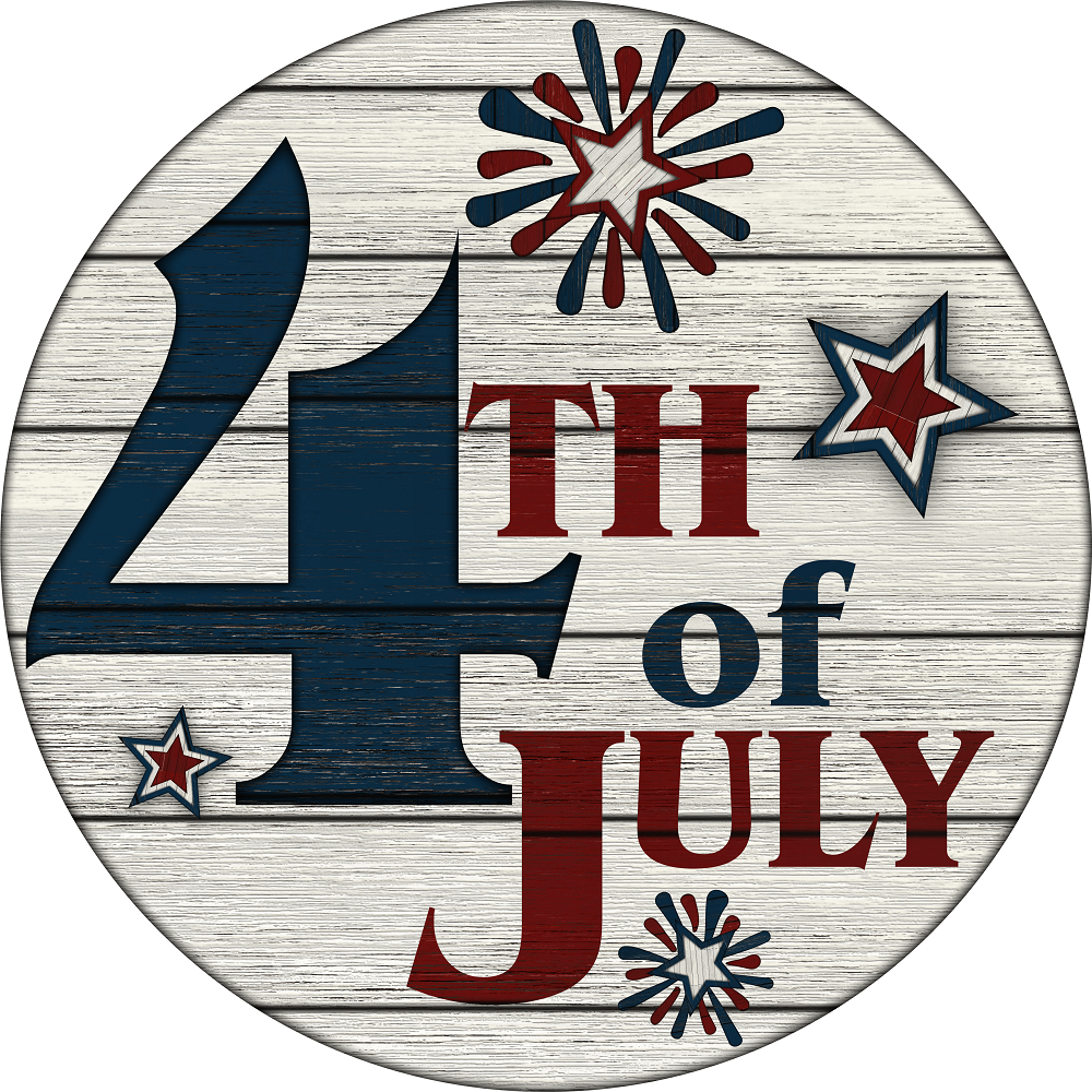 Print Shop Round MDF Cutout 4th Of July With Fireworks And Stars On White MDF Background