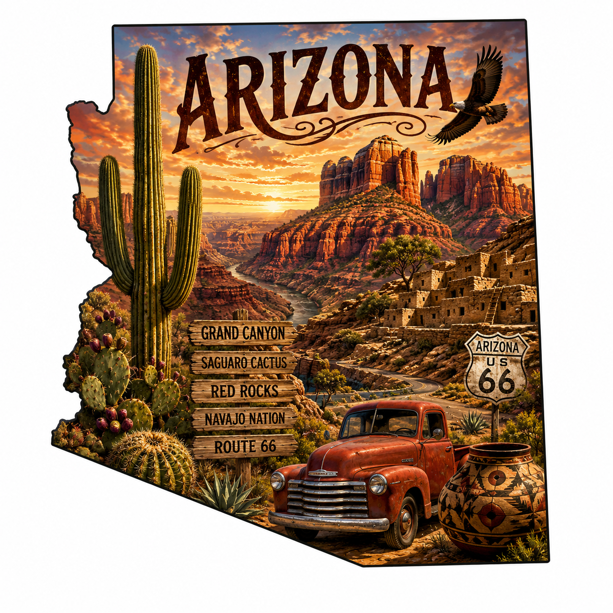 Print Ready Arizona Door Hanger – Arizona State Desert Scene – Full Color MDF Front Door Decor