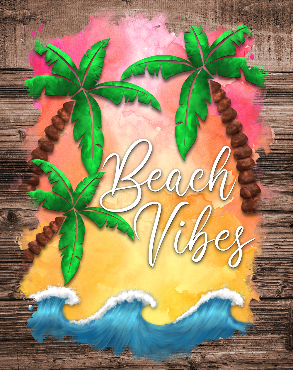 Print Shop Rectangle Palm Trees Beach Scene MDF Cutout Beach Vibes