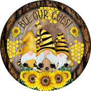Print Shop Round MDF Cutout Bee Our Guest Gnomes With Sunflowers And Honeycomb