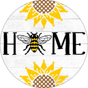 Print Shop Round MDF Cutout Home With Bee And Sunflowers