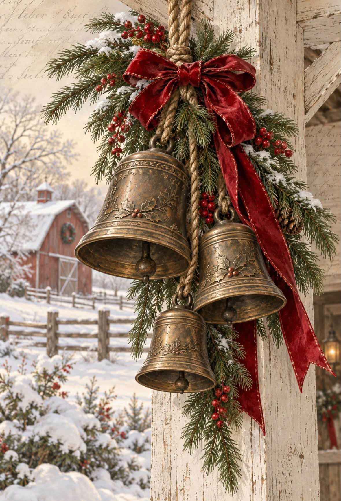 Print Ready Rustic Christmas Bells Door Hanger –  Full Color MDF Front Door Decor