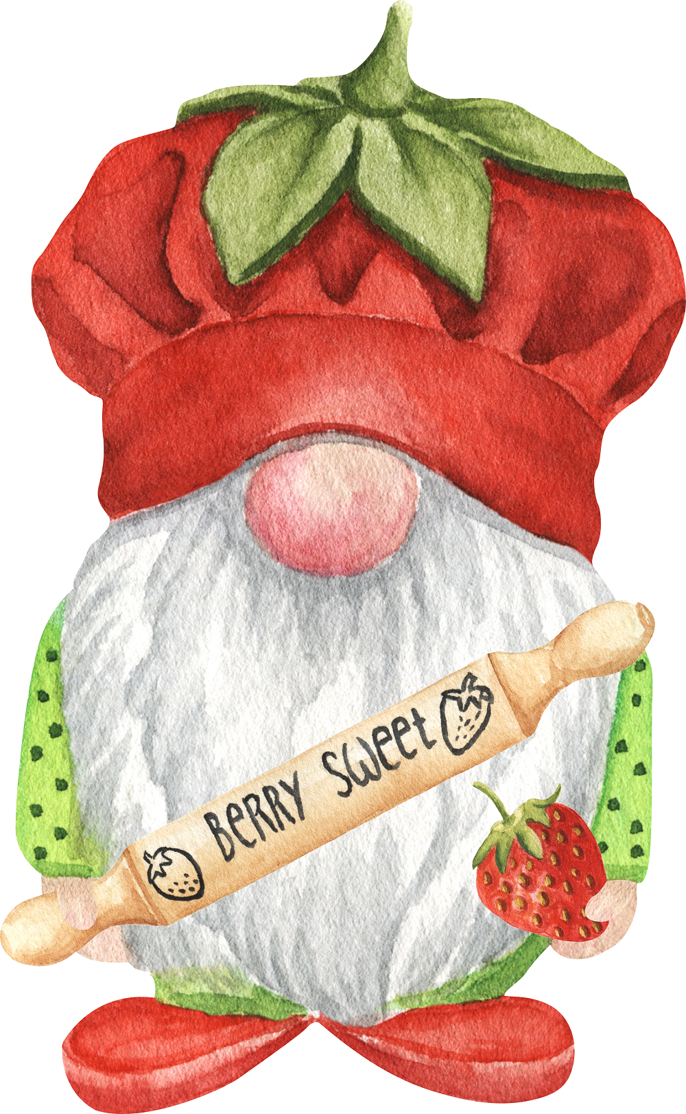 Print Shop Gnome MDF Cutout Berry Sweet Gnome With Rolling Pin And Strawberry