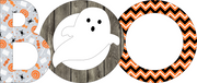 Print Shop Boo Word MDF Cutout Candy Pattern B, Ghost Silhouette On MDF Circle With Grain Texture, Chevron Pattern O