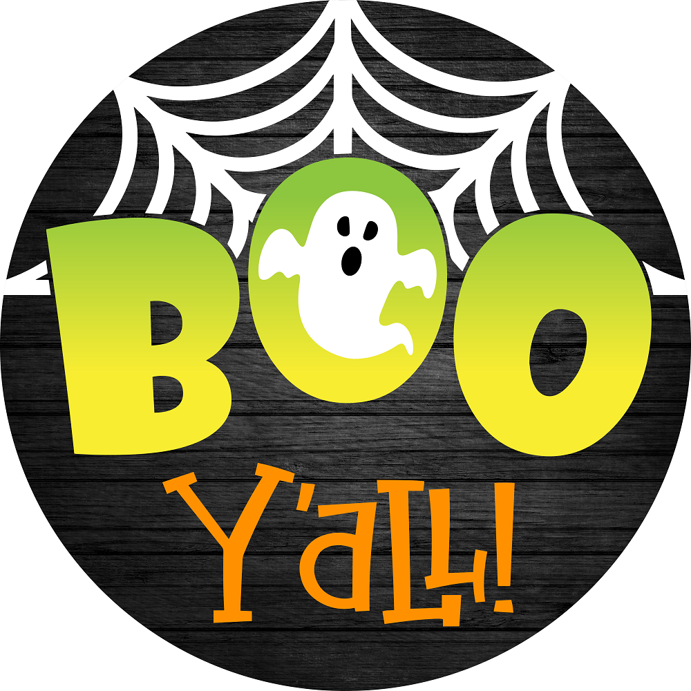 Print Shop Round MDF Cutout Boo Y'all Ghost With Spider Web