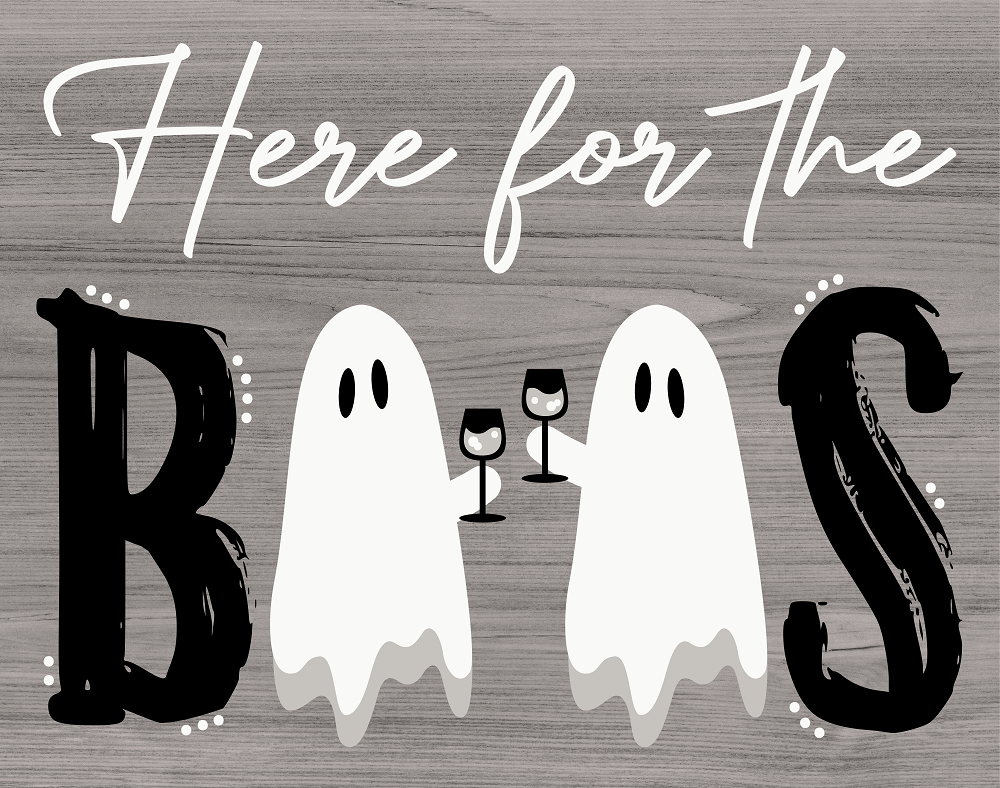 Print Shop Recatangle MDF Cutout Here For The Boos Toasting Ghosts With Wine Glasses