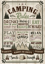 Print Shop Rectangle MDF Cutout Camping Rules Drink A Cold One Make Wonderful Memories Eat S'mores Sit By The Fire