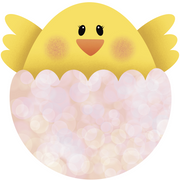 Print Shop Egg MDF Cutout Chick In Egg With Pink Bokeh Background