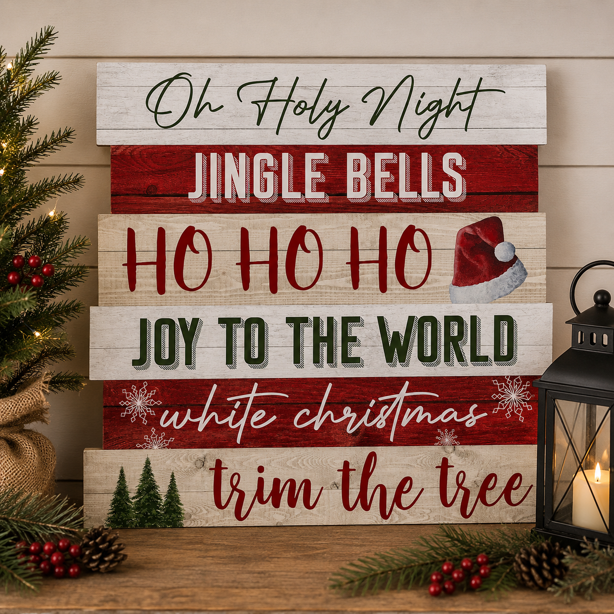 Print Shop Square MDF Cutout Oh Holy Night Jingle Bells Ho Ho Ho Joy To The World White Christmas Trim The Tree