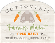 Print Shop Plaque MDF Cutout Cottontail Farmers Market Sign With Carrots And Bunny Paws Open Daily Fresh Produce Bunny Trails