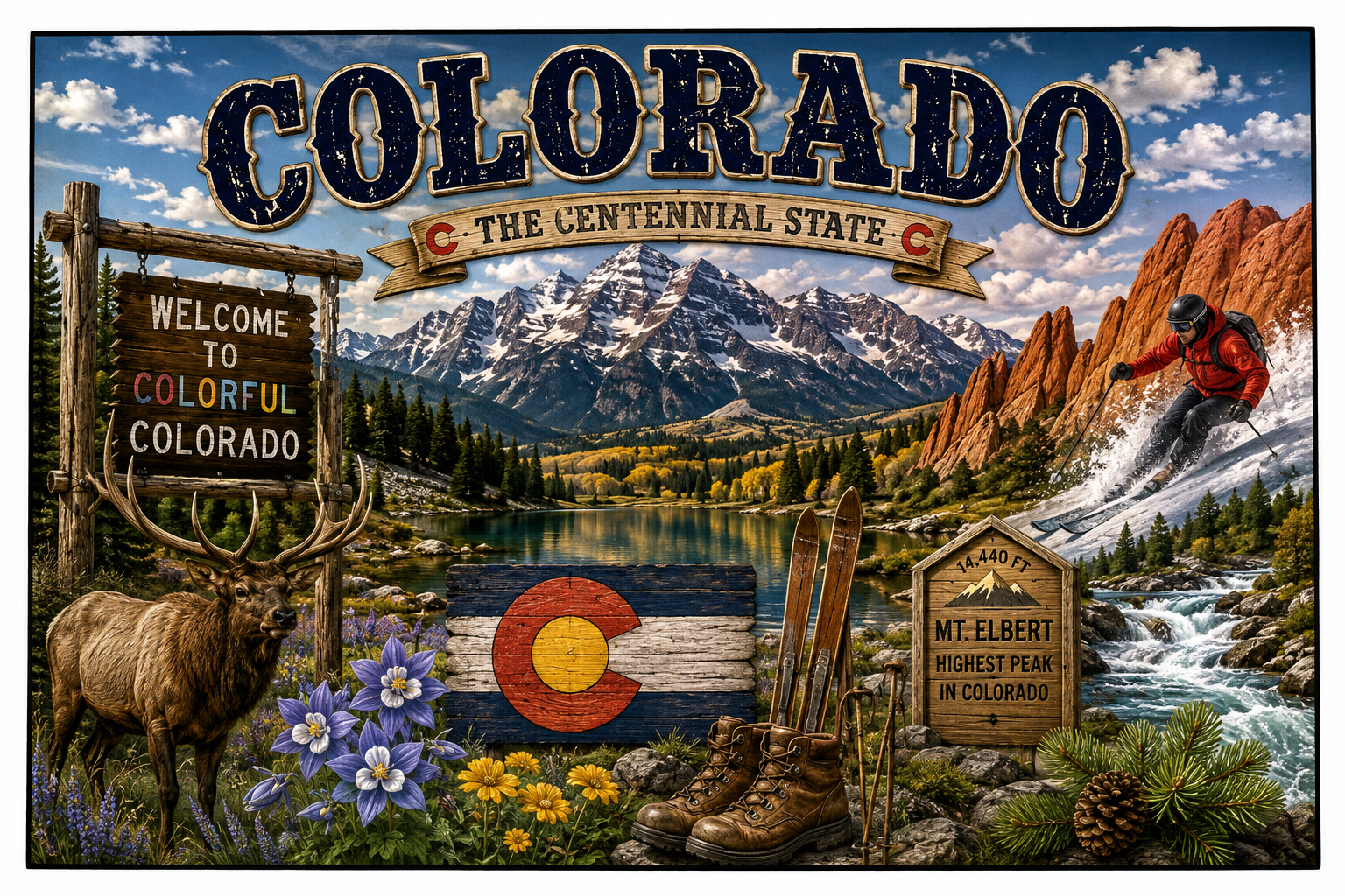 Print Ready Colorado Door Hanger – Colorado State Landmark Scene – Full Color MDF Front Door Decor