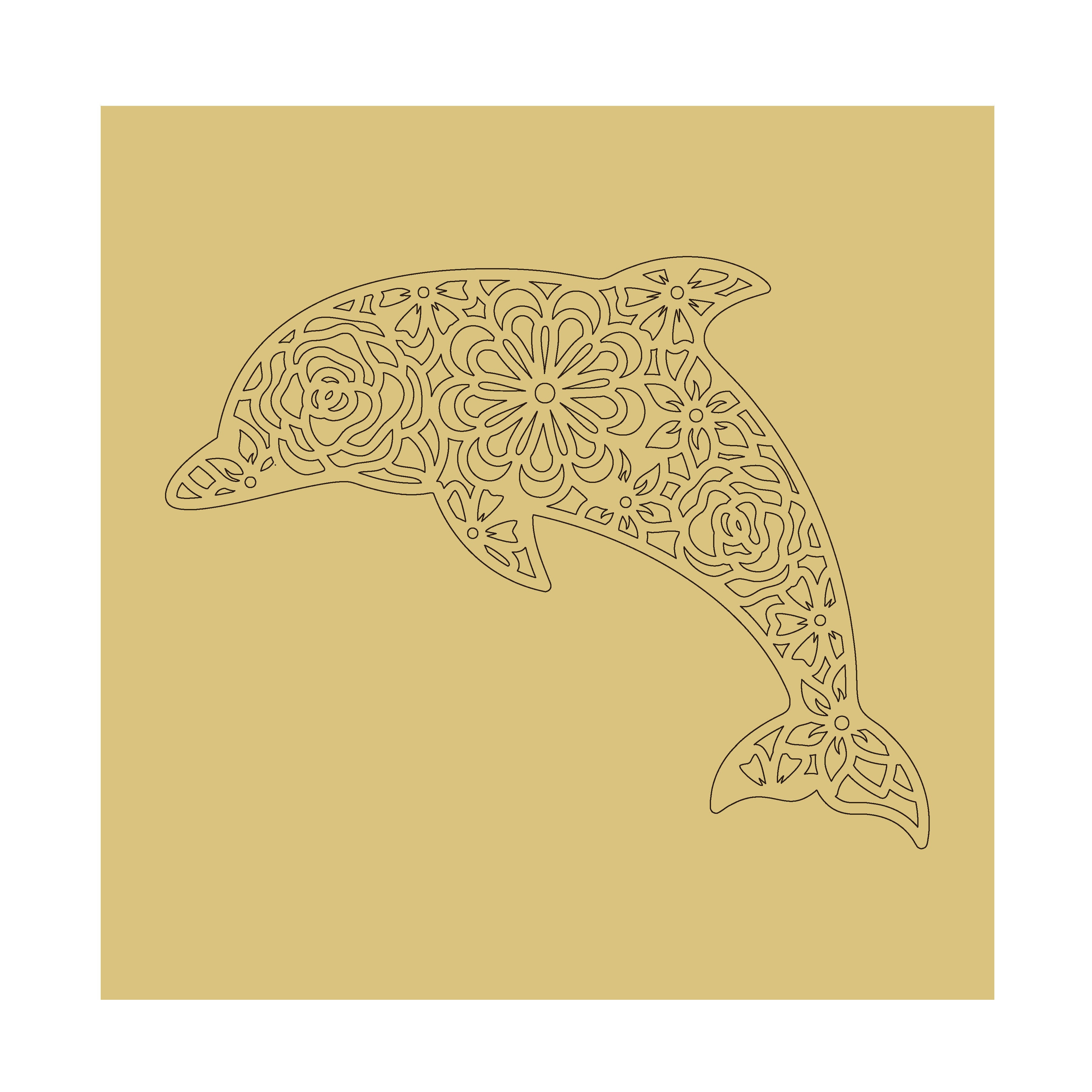 Design By Line Square MDF Cutout Dolphin Mandala - Unfinished For DIY