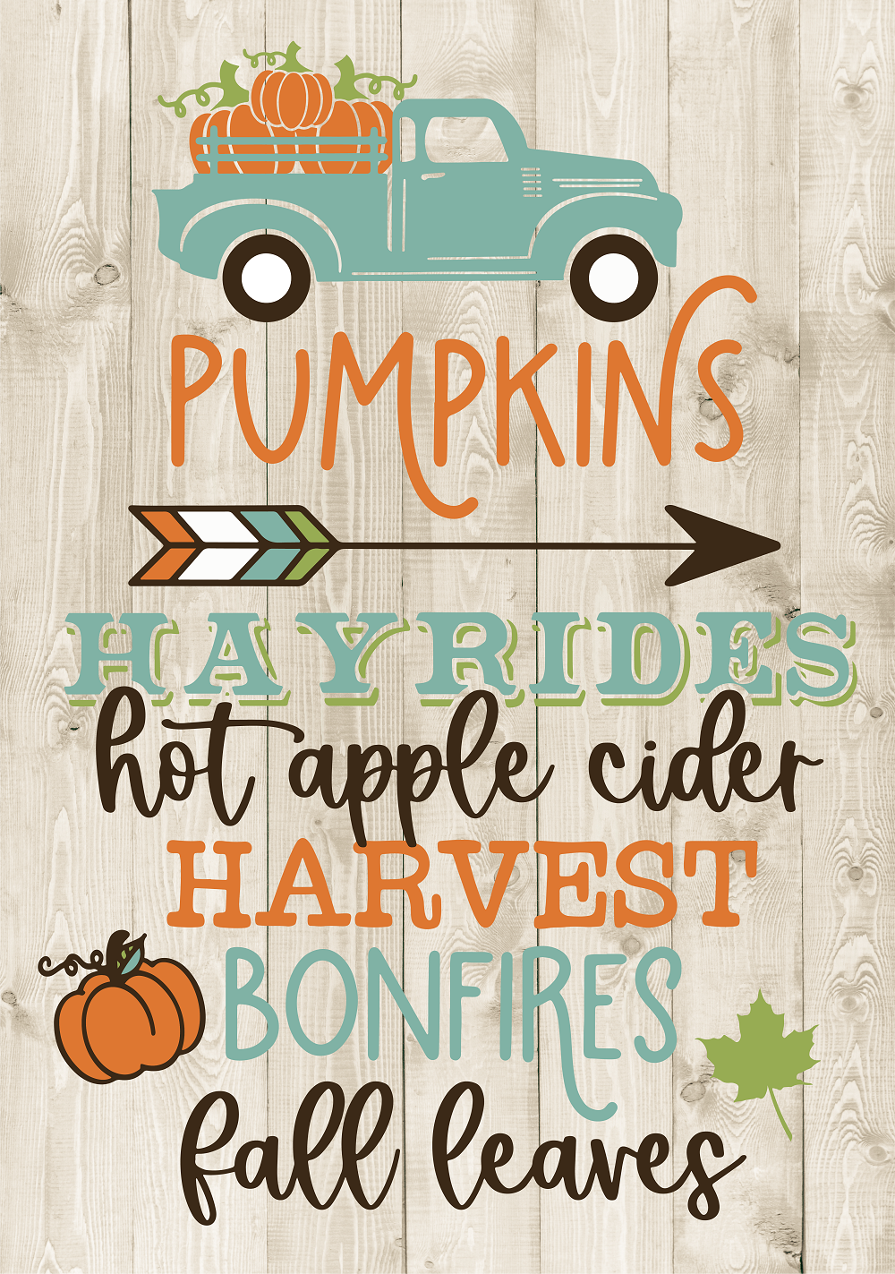 Print Shop Rectangle MDF Cutout Pickup Truck Pumpkins Hayrides Hot Apple Cider Harvest Bonfires Fall Leaves