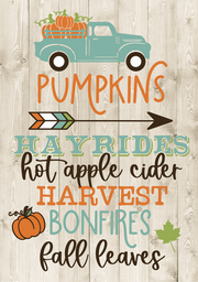 Print Shop Rectangle MDF Cutout Pickup Truck Pumpkins Hayrides Hot Apple Cider Harvest Bonfires Fall Leaves