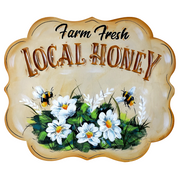 Print Shop Scalloped Plaque MDF Cutout Farm Fresh Local Honey Floral Bouquet With Bees