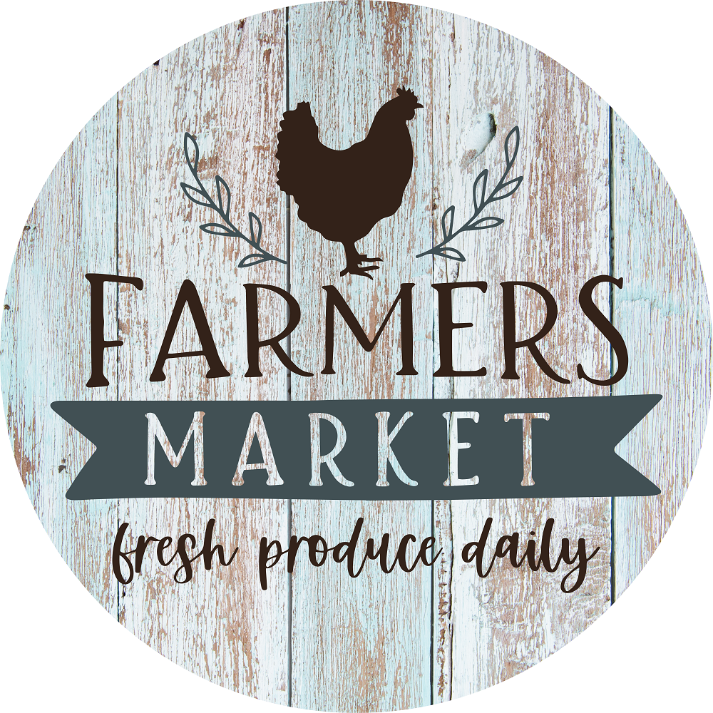 Print Shop Round MDF Cutout Farmers Market Fresh Produce Daily