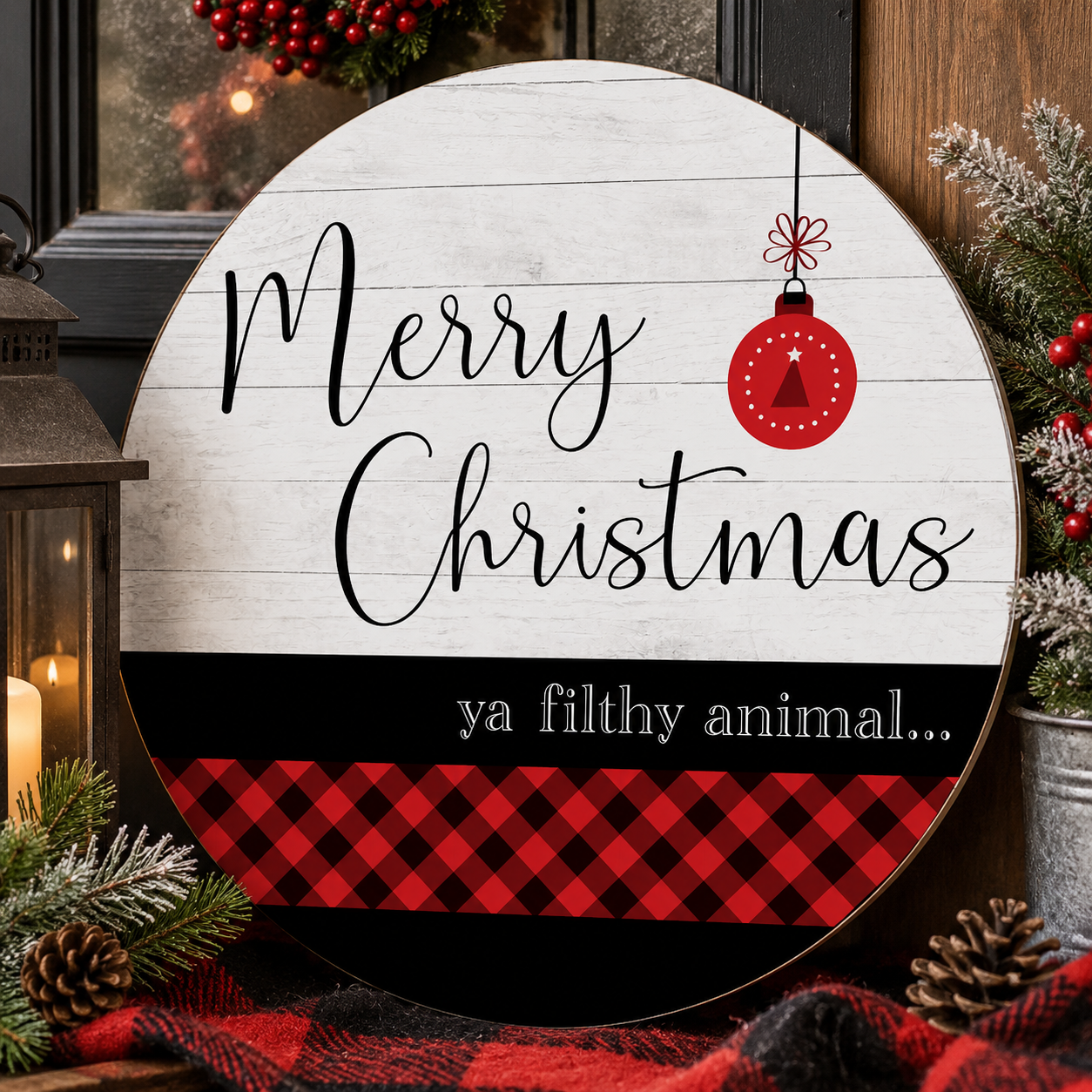 Print Shop Round MDF Cutout Merry Christmas Ya Filthy Animal...