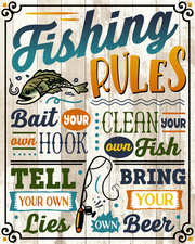 Print Shop Rectangular Sign MDF Cutout Fishing Rules Sign With Ornate Border