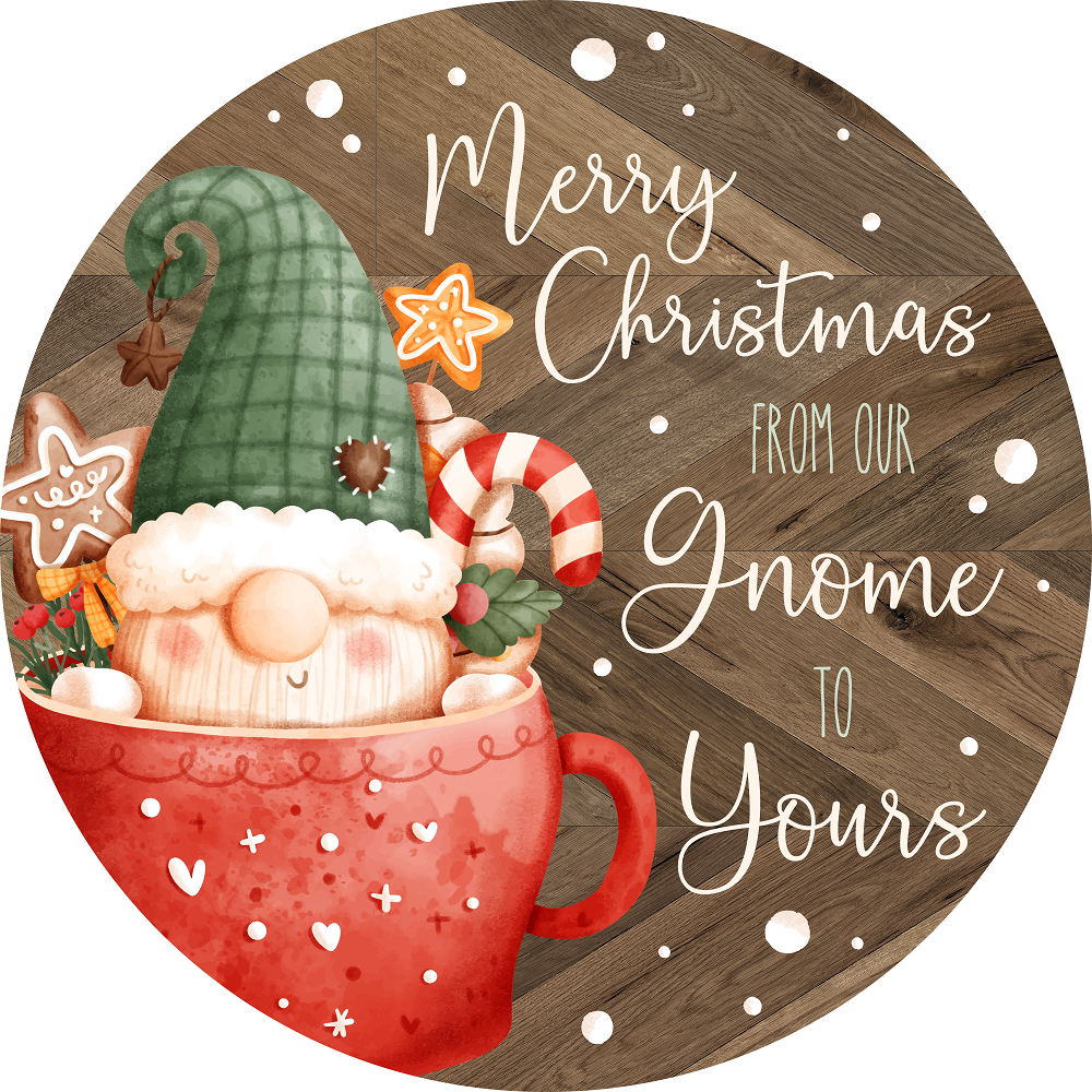 Print Shop Round MDF Cutout Merry Christmas From Our Gnome To Yours