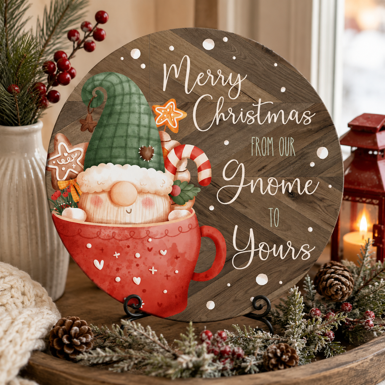 Print Shop Round MDF Cutout Merry Christmas From Our Gnome To Yours