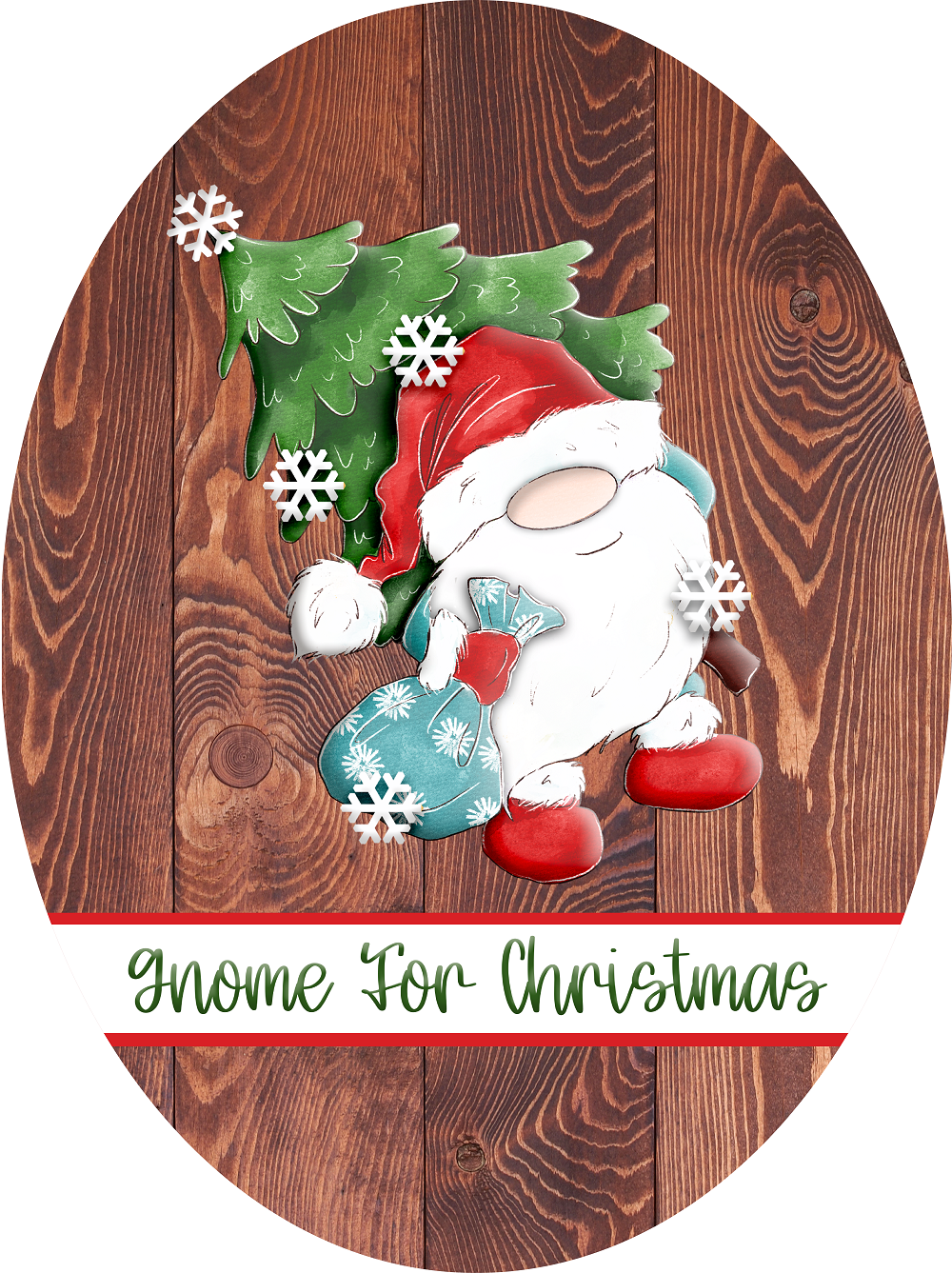 Print Shop Oval MDF Cutout Gnome For Christmas With Snowflakes