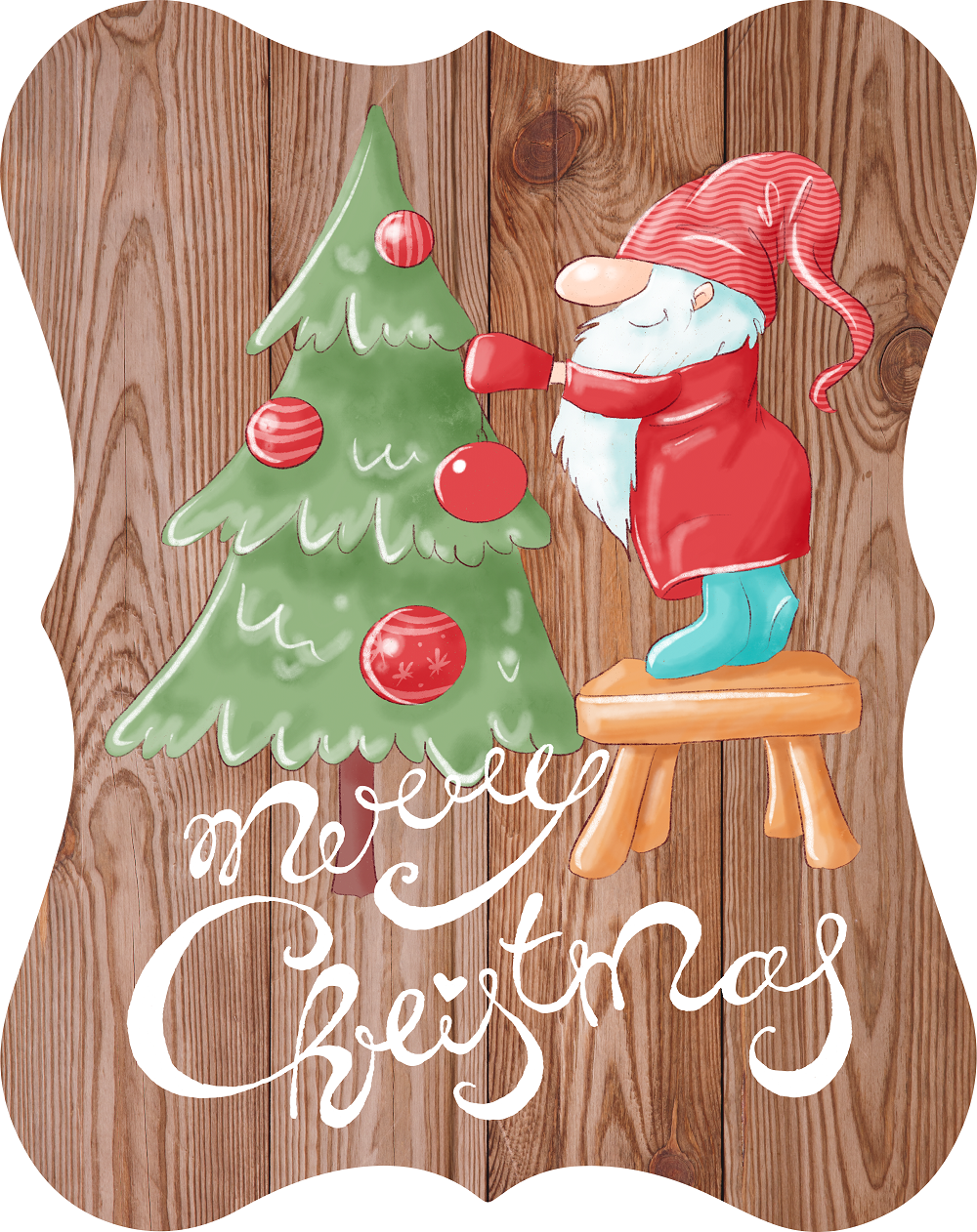 Print Shop Plaque Gnome On Stool MDF Cutout Merry Christmas Gnome Decorating Tree