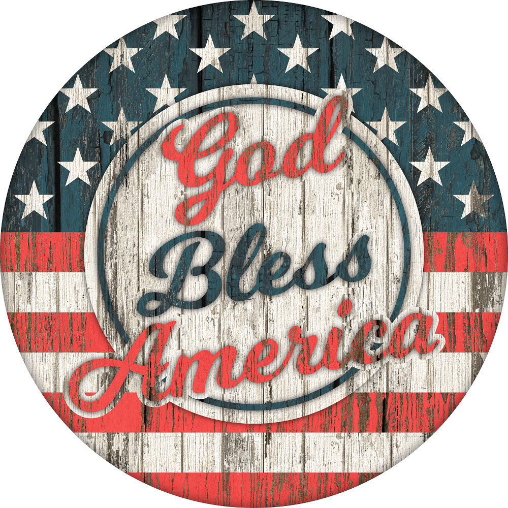 Print Shop Round MDF Cutout God Bless America