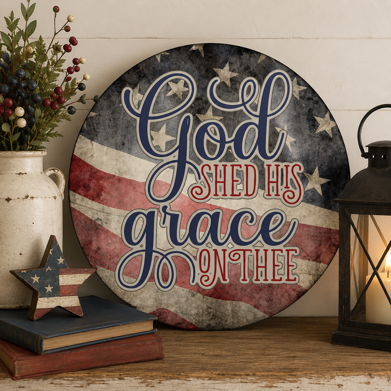 Print Shop Round MDF Cutout God Shed His Grace On Thee