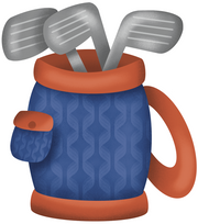 Print Shop Golf Bag MDF Cutout Blue Golf Bag With Silver Clubs And Orange Trim