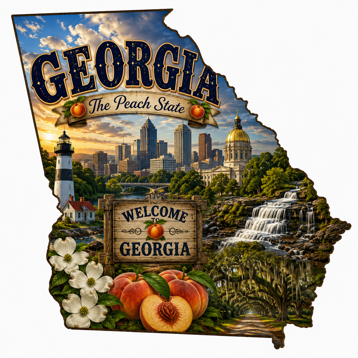 Print Ready Georgia Door Hanger – Georgia State Landmark Scene – Full Color MDF Front Door Decor
