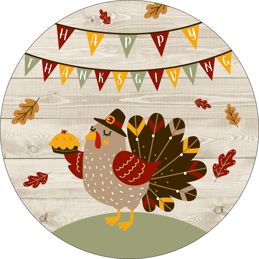 Print Shop Round MDF Cutout Happy Thanksgiving Turkey With Banner