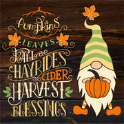 Print Shop SquareGnome Silhouette MDF Cutout Harvest Blessings Gnome With Pumpkin And Autumn Leaves