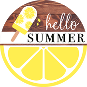 Print Shop Round MDF Cutout Hello Summer With Lemon And Ice Candy