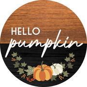 Print Shop Round MDF Cutout Hello Pumpkin With Autumn Pumpkin And Leaf Accent