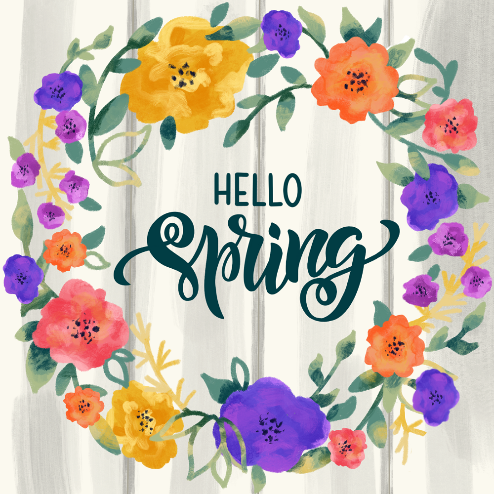 Print Shop Square MDF Cutout Hello Spring Floral Wreath